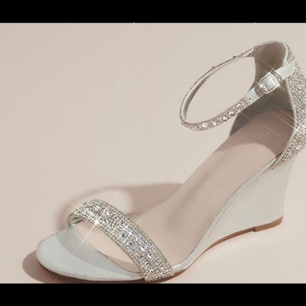 DB Studio (Collection) Pave Crystal Embellished Metallic Wedges •David’s Bridal